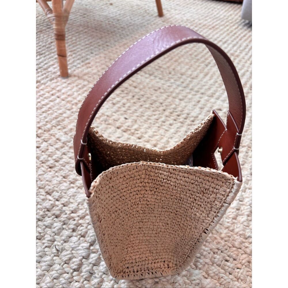 NWT J CREW  Raffia & Leather Bucket | Coastal Quiet Luxury Woven Top-handle bag - Picture 10 of 10